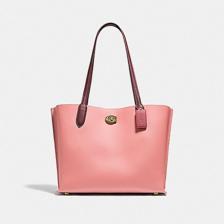 COACH C0692 Willow Tote In Colorblock With Signature Canvas Interior BRASS/CANDY-PINK-MULTI