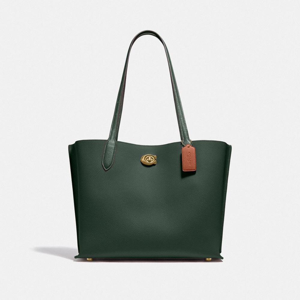 Willow Tote In Colorblock With Signature Canvas Interior - C0692 - Brass/Amazon Green Multi