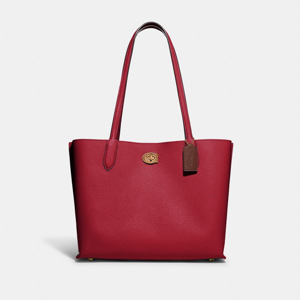 Willow Tote In Colorblock With Signature Canvas Interior - C0692 - Brass/Brick Red Multi