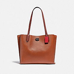 COACH C0692 Willow Tote In Colorblock With Signature Canvas Interior PEWTER/1941 SADDLE MULTI