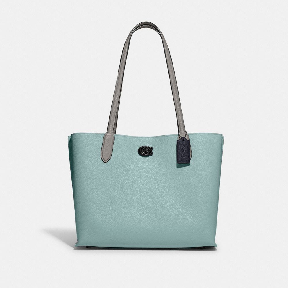 COACH C0692 Willow Tote In Colorblock With Signature Canvas Interior Pewter/Aqua Multi