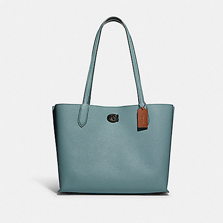 COACH C0692 Willow Tote In Colorblock With Signature Canvas Interior Pewter/Sage-Multi