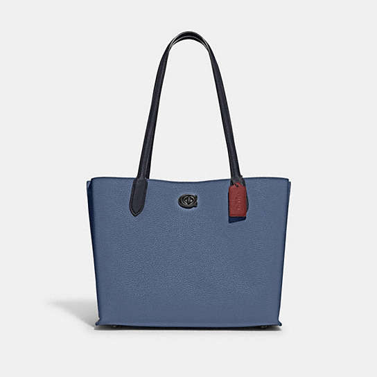 C0692 - Willow Tote In Colorblock With Signature Canvas Interior Pewter/Washed Chambray Multi