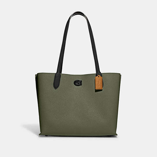 C0692 - Willow Tote In Colorblock With Signature Canvas Interior Pewter/Army Green Multi