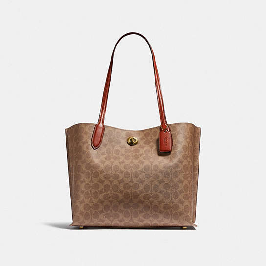 C0693 - Willow Tote In Signature Canvas Brass/Tan/Rust