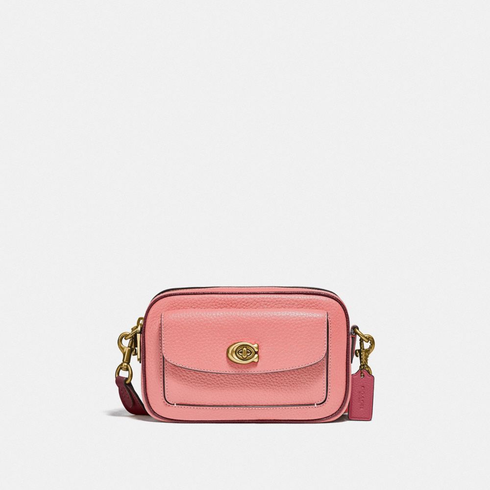 COACH C0695 Willow Camera Bag In Colorblock BRASS/CANDY PINK MULTI