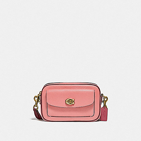 COACH C0695 Willow Camera Bag In Colorblock BRASS/CANDY PINK MULTI