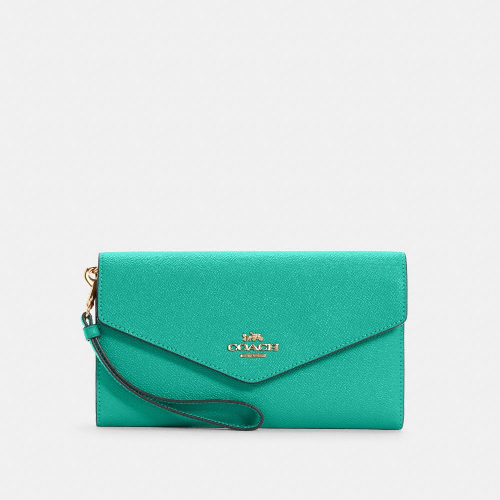 COACH TRAVEL ENVELOPE WALLET - IM/GREEN - C0707