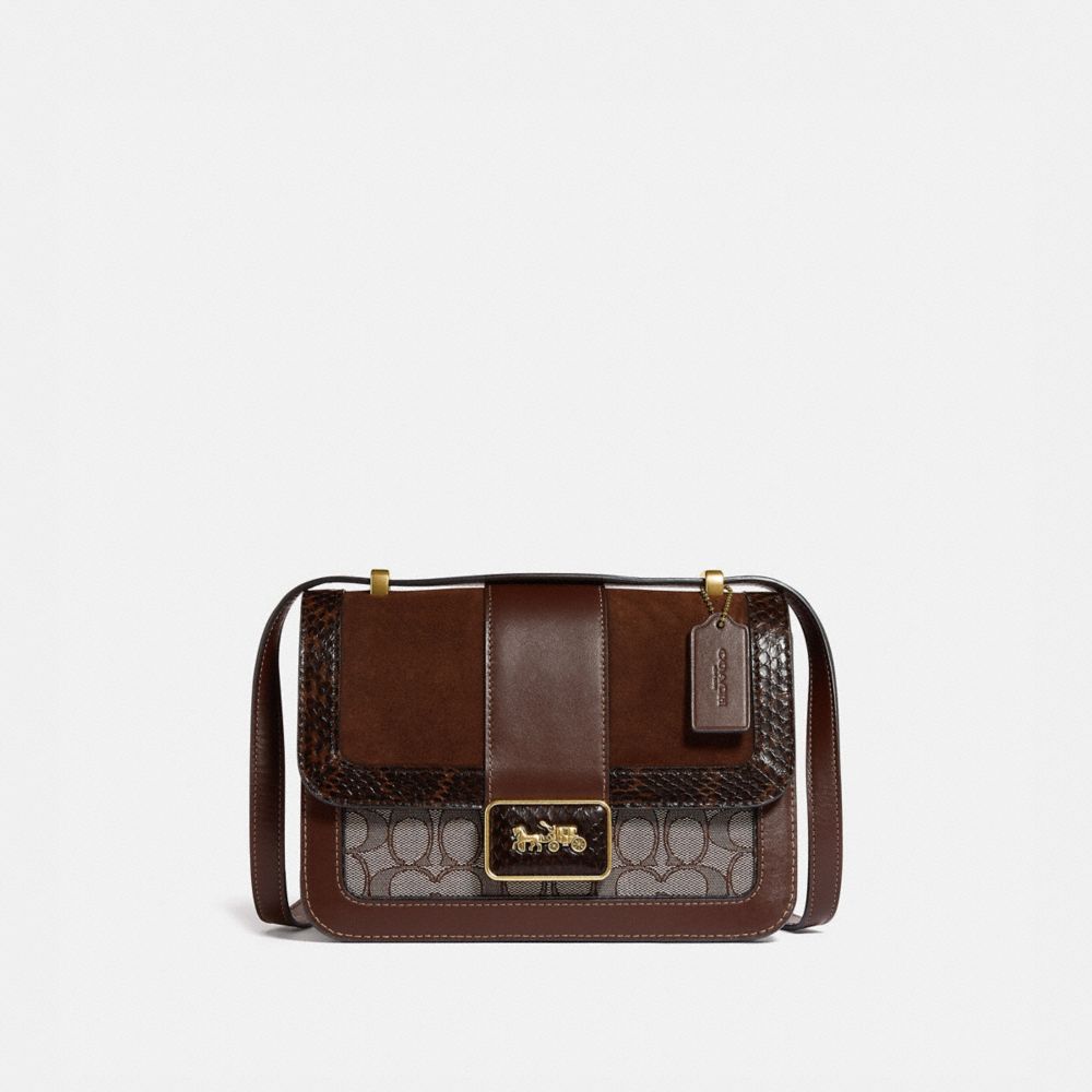 Alie Shoulder Bag In Signature Jacquard With Snakeskin Detail - C0712 - BRASS/OAK MAPLE