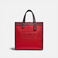 Field Tote In Colorblock With Coach Badge - C0775 - BRASS/ELECTRIC RED MULTI