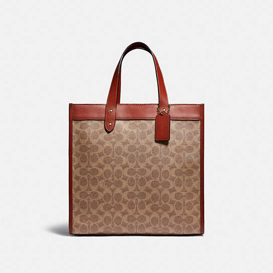 C0776 - Field Tote In Signature Canvas With Horse And Carriage Print Brass/Tan Truffle Rust
