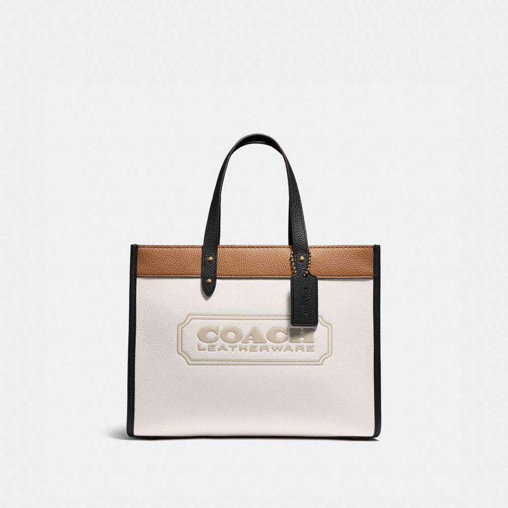 COACH C0777 Field Tote 30 In Colorblock With Coach Badge Brass/Chalk Multi