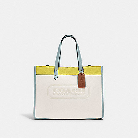 COACH C0777 Field Tote 30 In Colorblock With Coach Badge B4/Chalk Keylime Aqua