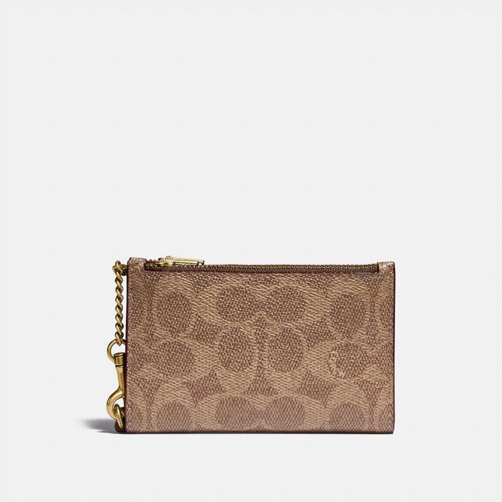 COACH C0847 Zip Chain Card Case In Signature Canvas BRASS/TAN/RUST