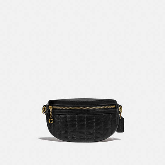 C0851 - Chain Belt Bag With Quilting Brass/Chalk