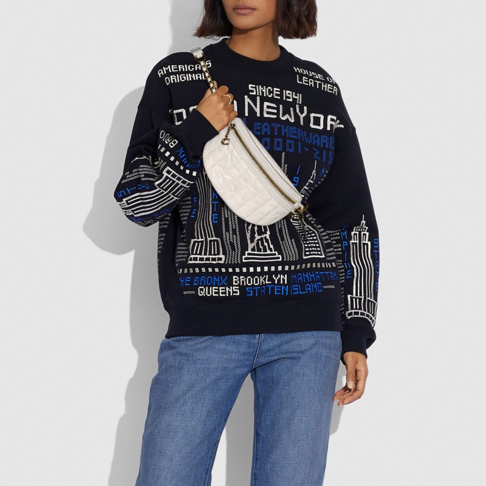 CHAIN BELT BAG WITH QUILTING-B4/CHALK