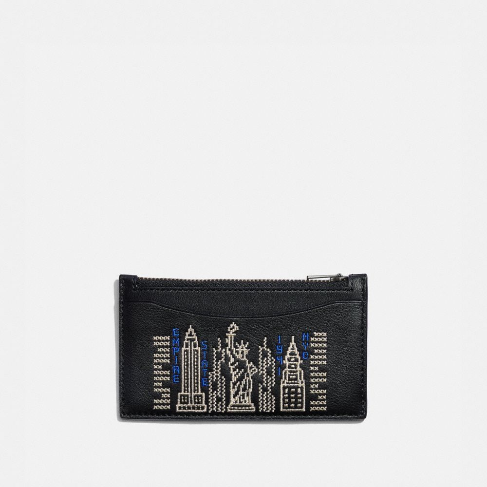 C1022 - Zip Card Case With Stardust City Skyline Black