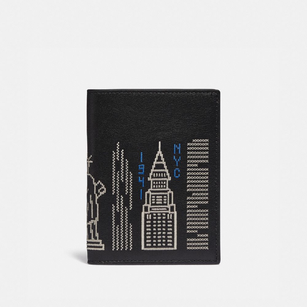 COACH C1032 Passport Case With Stardust City Skyline BLACK