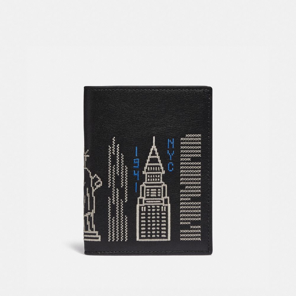 COACH Passport Case With Stardust City Skyline - BLACK - C1032