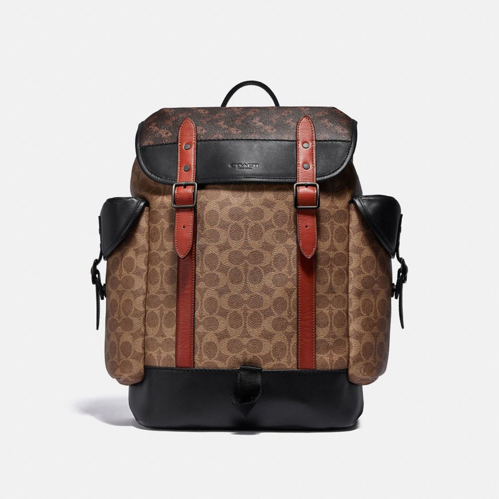 C1059 - Hitch Backpack In Signature Canvas With Horse And Carriage Print Black Copper/Truffle Multi