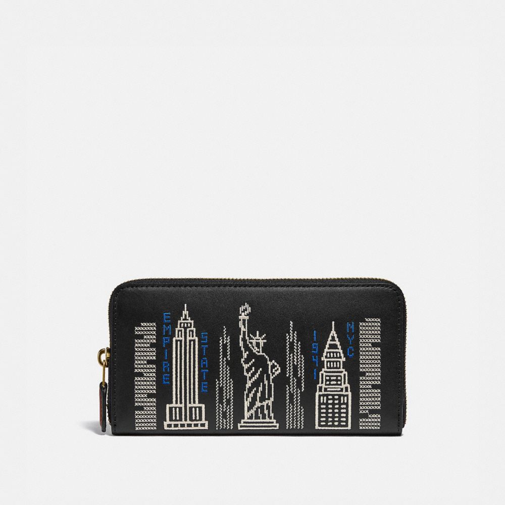 ACCORDION ZIP WALLET WITH STARDUST CITY SKYLINE EMBROIDERY - C1106 - B4/BLACK