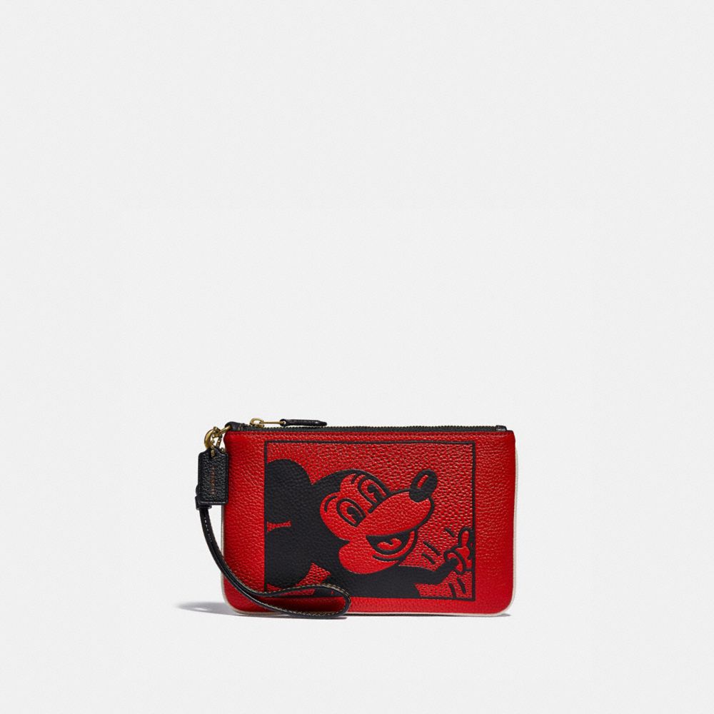 COACH C1174 Disney Mickey Mouse X Keith Haring Small Wristlet B4/ELECTRIC RED