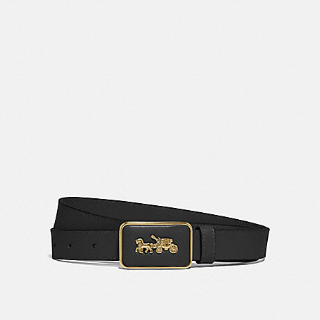 COACH C1179 Horse And Carriage Plaque Buckle Belt, 25 Mm Brass/Black