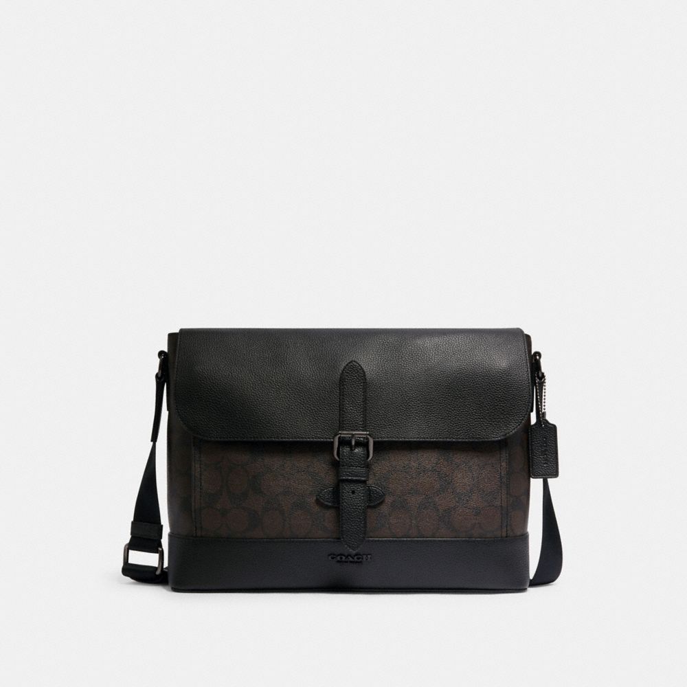 COACH HUDSON MESSENGER IN SIGNATURE CANVAS - QB/MAHOGANY/BLACK - C1243