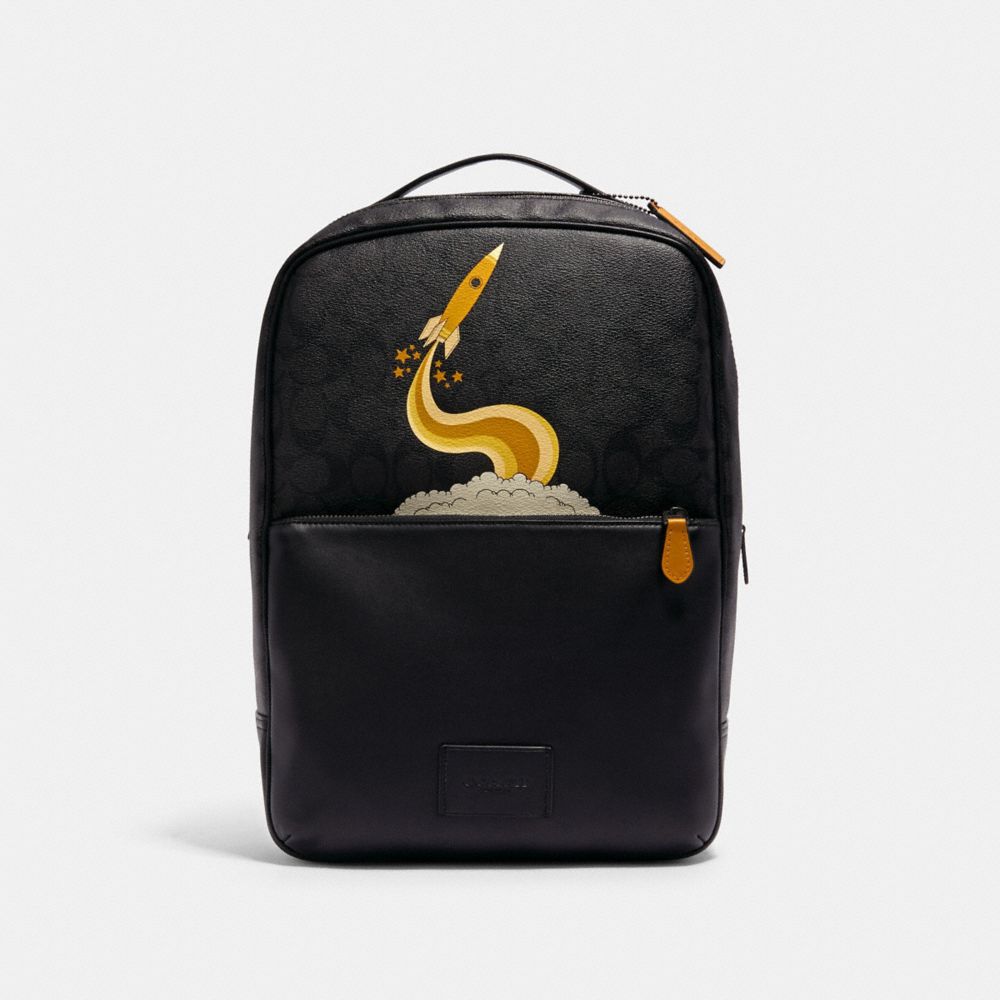 COACH C1290 - WESTWAY BACKPACK IN SIGNATURE CANVAS WITH TRIUMPH MOTIF QB/BLACK DARK MUSTARD