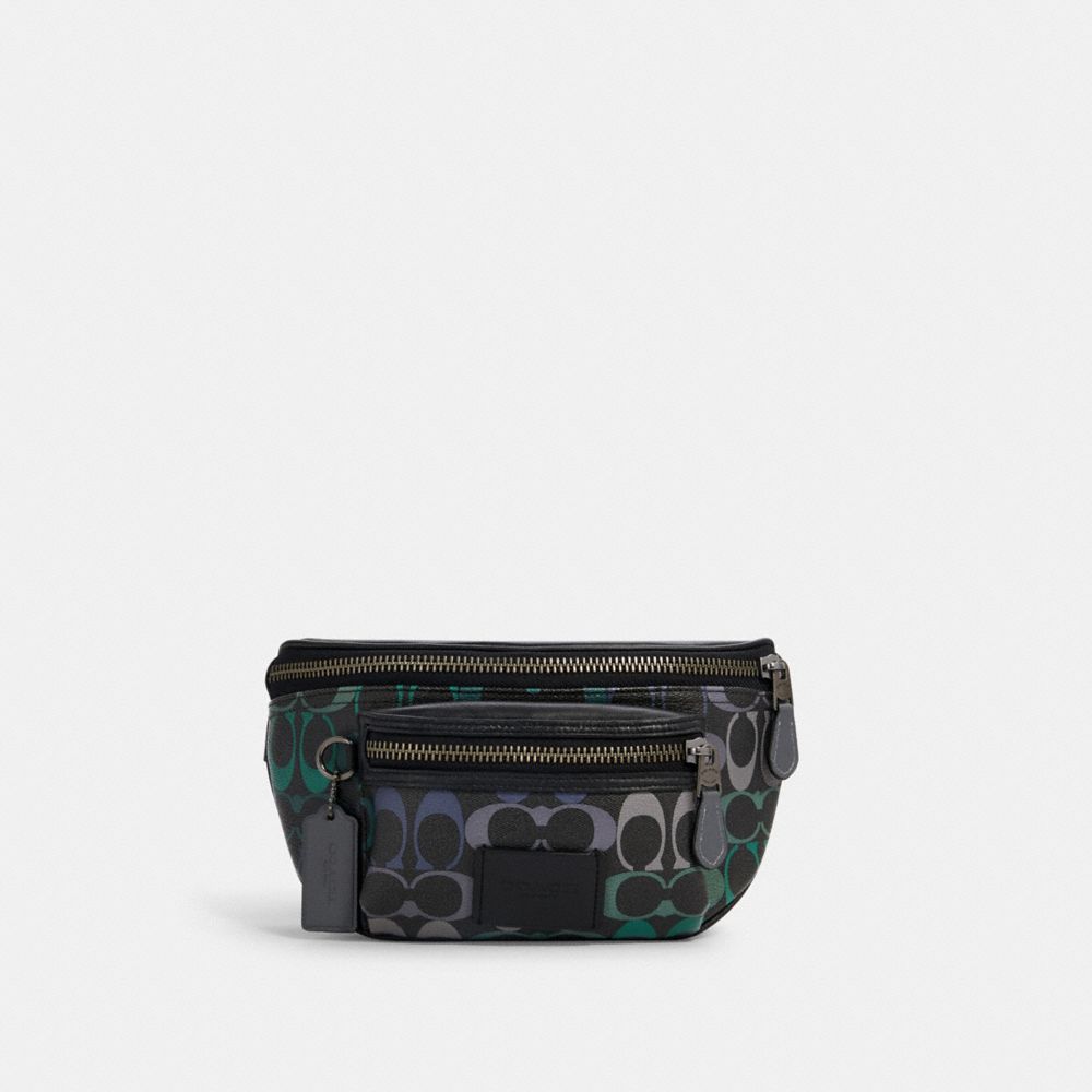 COACH WESTWAY BELT BAG IN RAINBOW SIGNATURE CANVAS - QB/GRAPHITE GREEN - C1293