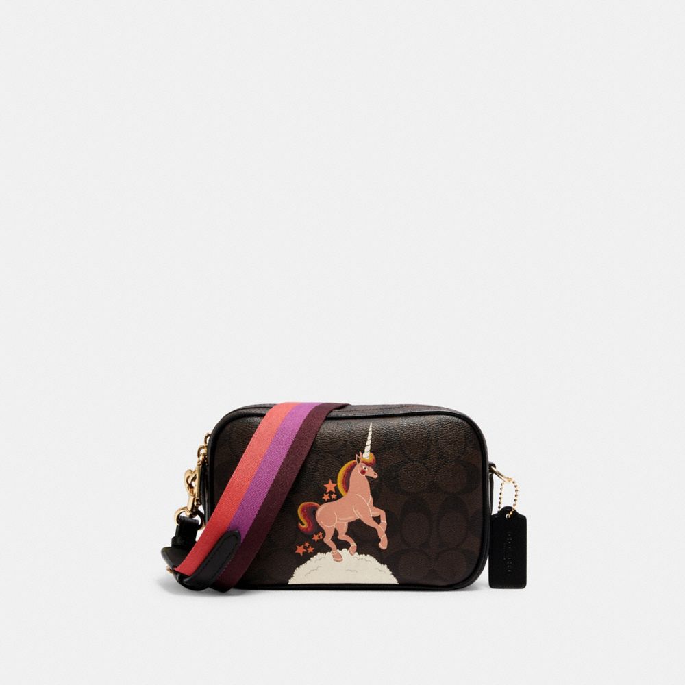 JES CROSSBODY 20 IN SIGNATURE CANVAS WITH UNICORN - C1303 - IM/BROWN BLACK MULTI