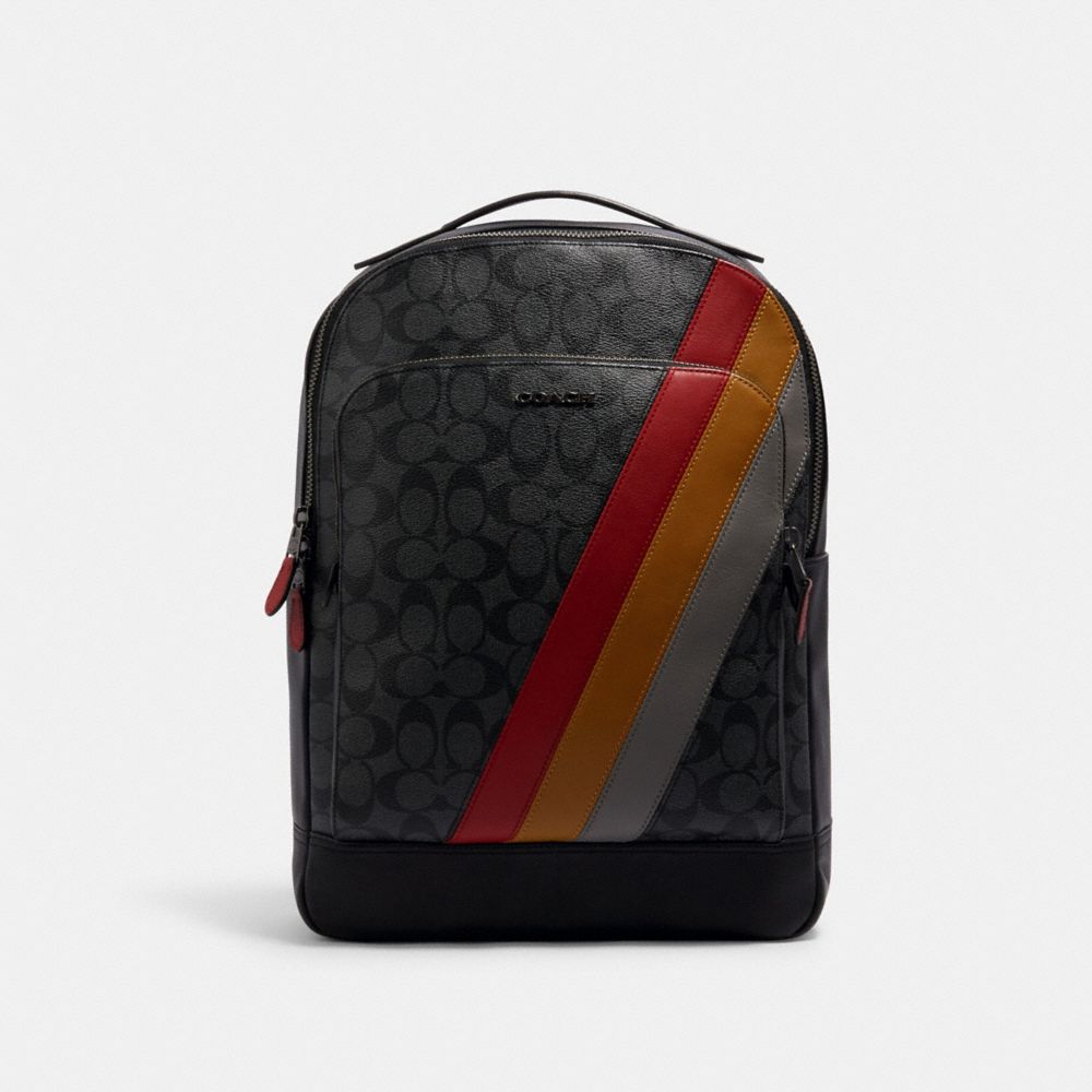 GRAHAM BACKPACK IN SIGNATURE CANVAS WITH DIAGONAL STRIPE PRINT - C1363 - QB/CHARCOAL MULTI