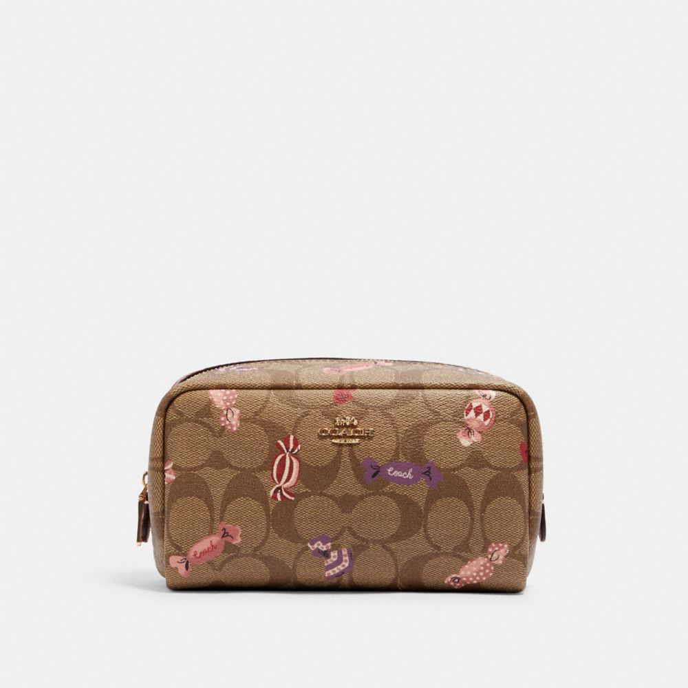 SMALL BOXY COSMETIC CASE IN SIGNATURE CANVAS WITH CANDY PRINT - C1388 - IM/KHAKI MULTI