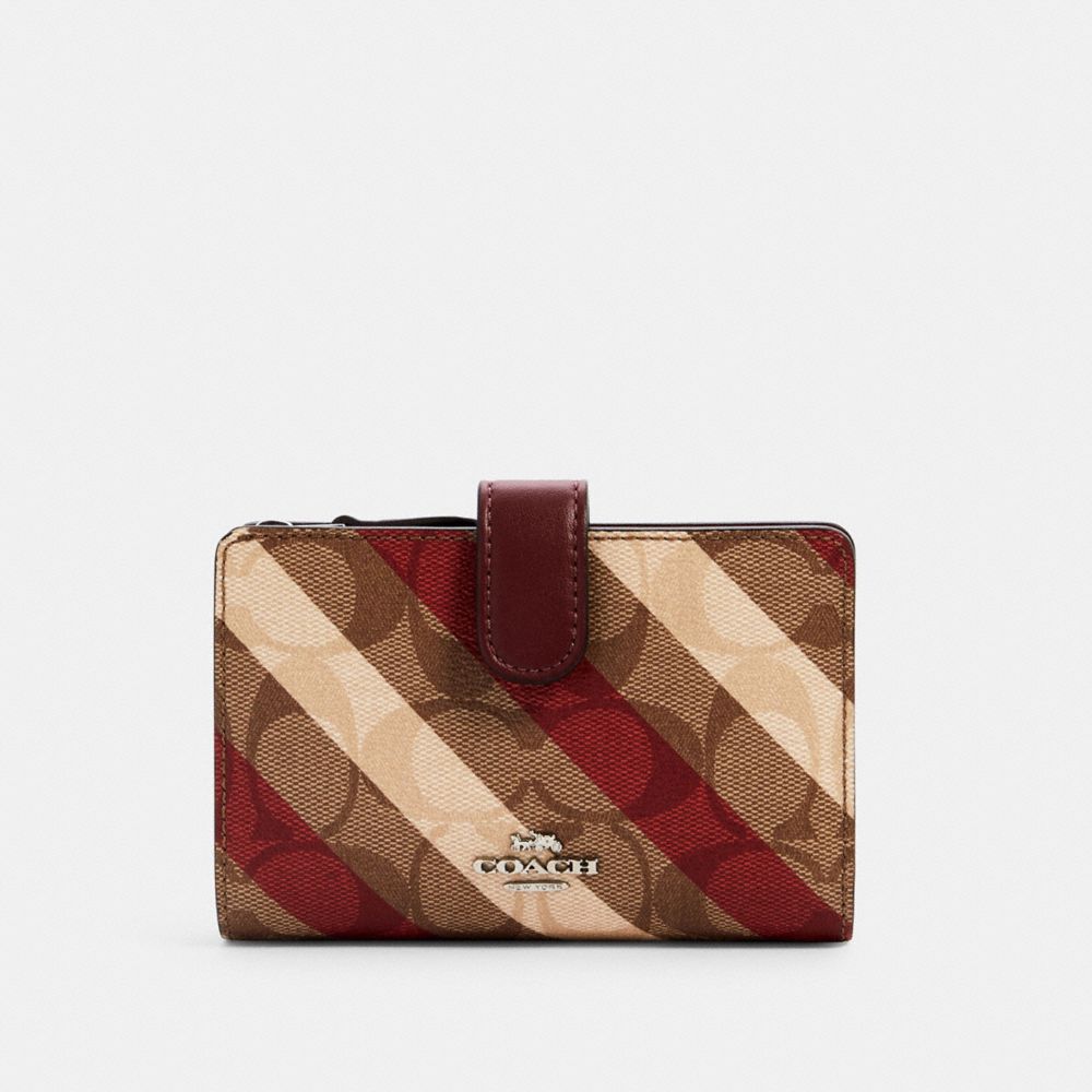 COACH C1417 - MEDIUM CORNER ZIP WALLET IN SIGNATURE CANVAS WITH DIAGONAL STRIPE PRINT SV/KHAKI MULTI