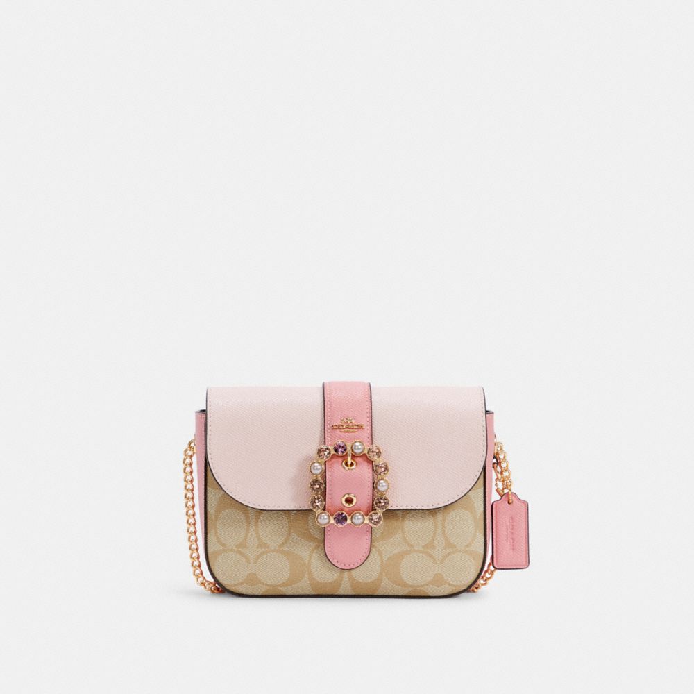 COACH C1421 GEMMA CROSSBODY IN COLORBLOCK SIGNATURE CANVAS IM/LIGHT KHAKI/PALE PINK MULTI