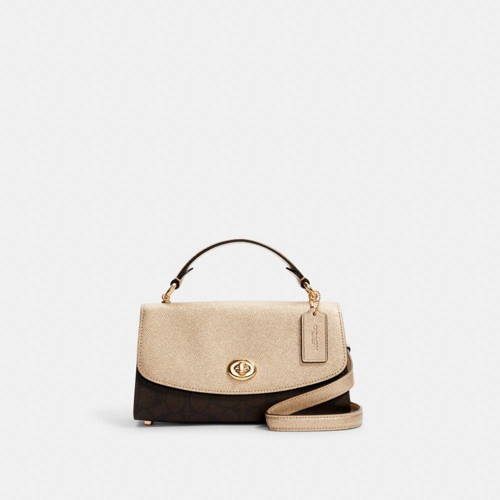 COACH TILLY SATCHEL 23 IN SIGNATURE CANVAS - IM/BROWN/METALLIC PALE GOLD - C1441