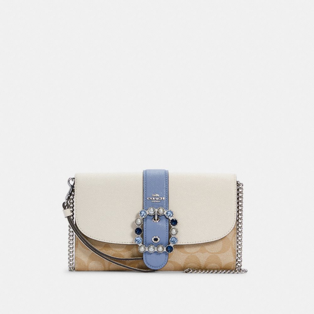 GEMMA CLUTCH CROSSBODY IN COLORBLOCK SIGNATURE CANVAS - C1484 - SV/CHALK/LIGHT KHAKI MULTI