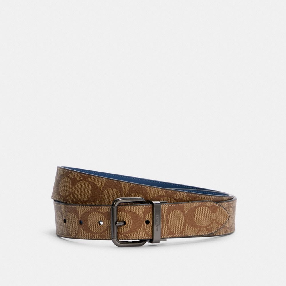 ROLLER BUCKLE CUT-TO-SIZE REVERSIBLE BELT, 38MM - C1509 - QB/KHAKI TRUE BLUE MULTI