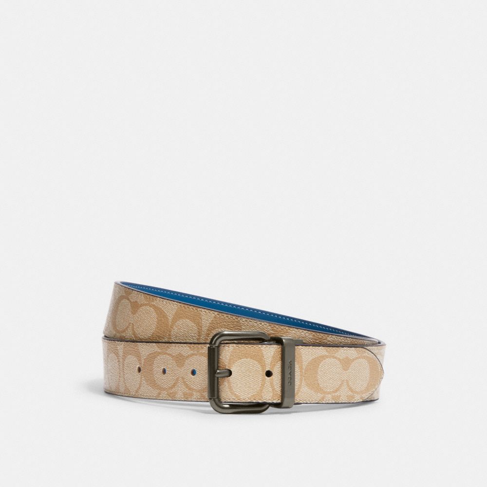 Roller Buckle Cut To Size Reversible Belt, 38 Mm - C1509 - Black Antique Nickel/Light Khaki/Blue Jay