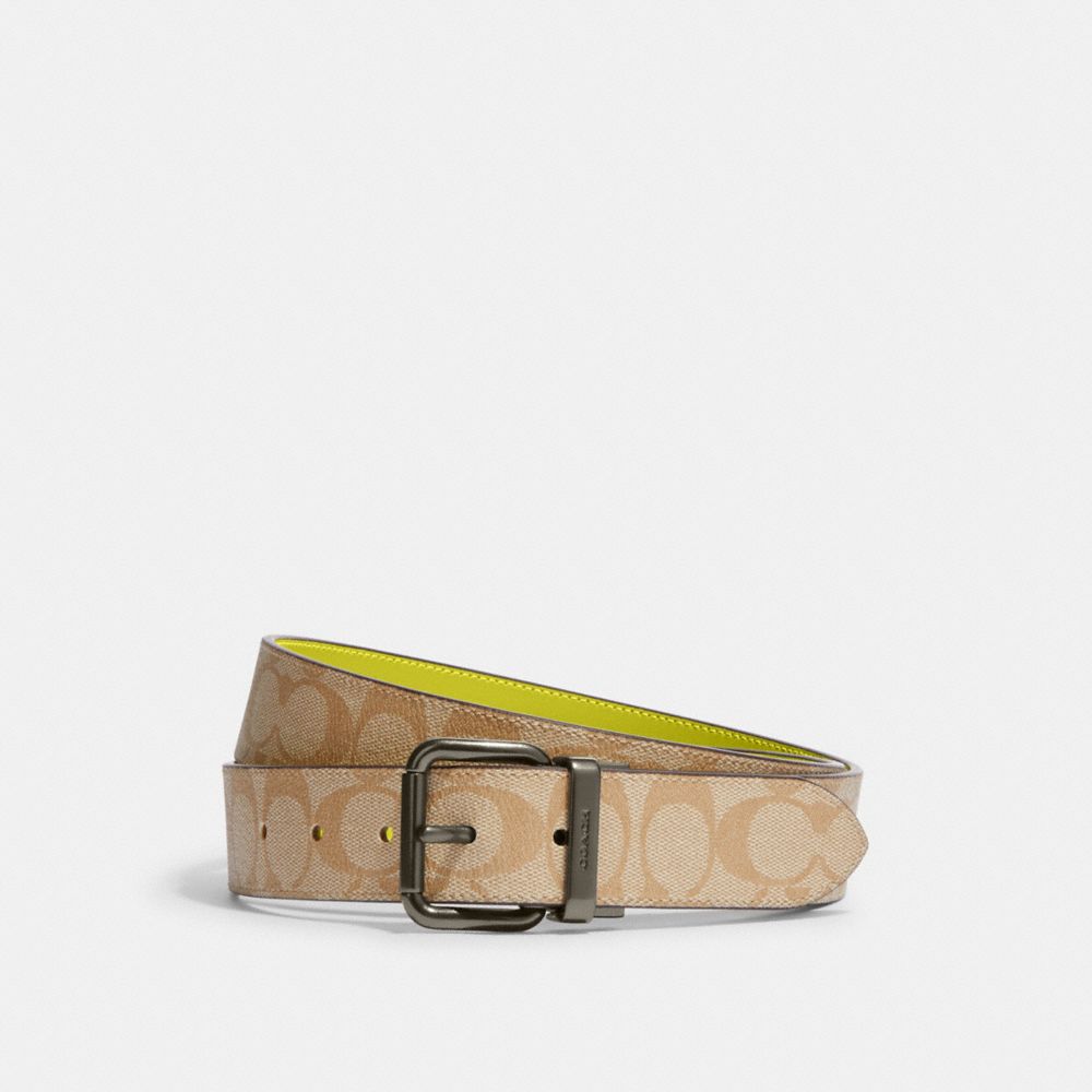 COACH C1509 Roller Buckle Cut To Size Reversible Belt, 38 Mm BLACK ANTIQUE NICKEL/LIGHT KHAKI/KEY LIME