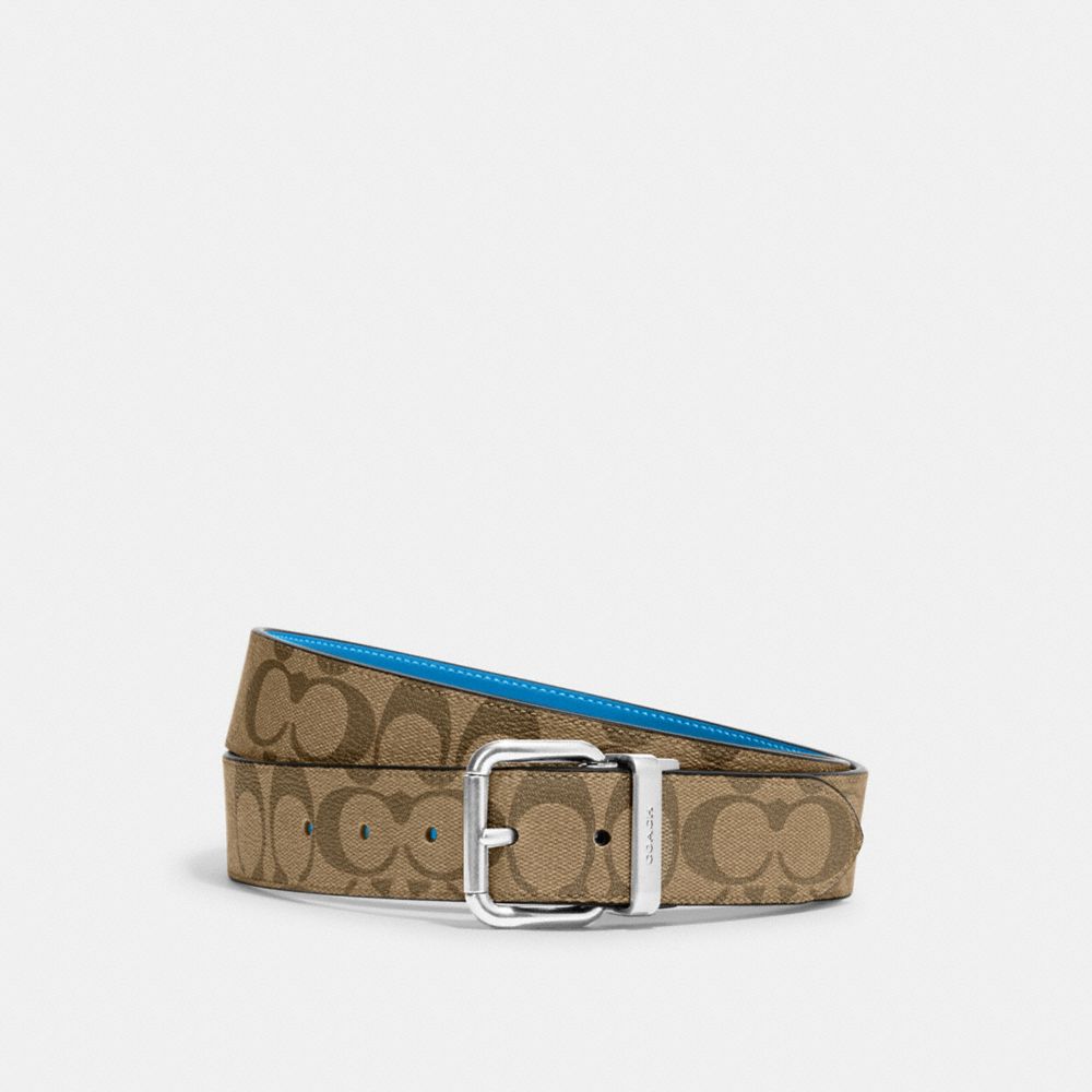 COACH C1509 Roller Buckle Cut To Size Reversible Belt, 38 Mm Silver/Khaki/Racer Blue