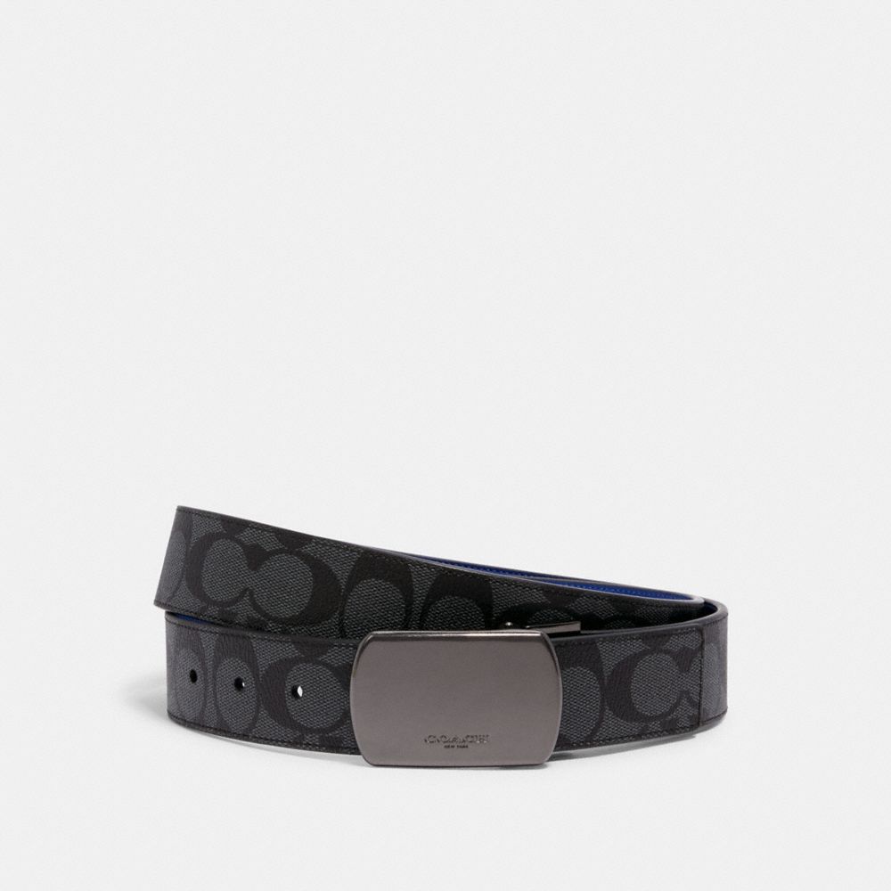 BOXED SIGNATURE AND HARNESS BUCKLE CUT-TO-SIZE REVERSIBLE BELT, 38MM - QB/CHARCOAL SPORT BLUE - COACH C1512
