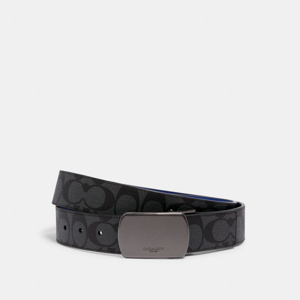 COACH C1512 BOXED SIGNATURE AND HARNESS BUCKLE CUT-TO-SIZE REVERSIBLE BELT, 38MM QB/CHARCOAL SPORT BLUE