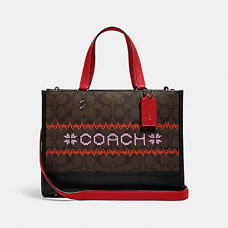 COACH C1527 DEMPSEY CARRYALL IN SIGNATURE CANVAS WITH FAIR ISLE GRAPHIC QB/BROWN/1941-RED-MULTI