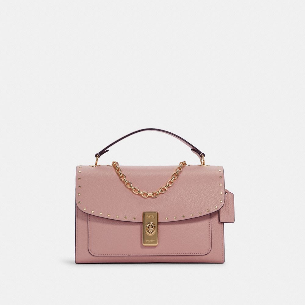 Lane Shoulder Bag With Rivets - C1540 - GOLD/SHELL PINK