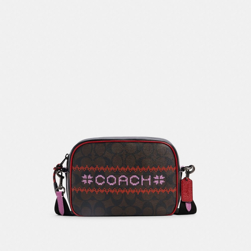 COACH C1541 DEMPSEY CAMERA BAG IN SIGNATURE CANVAS WITH FAIR ISLE GRAPHIC QB/BROWN/1941 RED MULTI