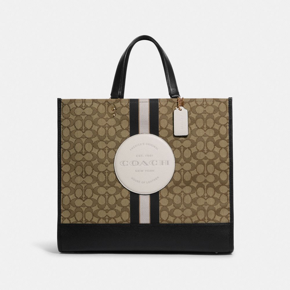 Dempsey Tote 40 In Signature Jacquard With Stripe And Coach Patch - C1548 - GOLD/KHAKI BLACK MULTI