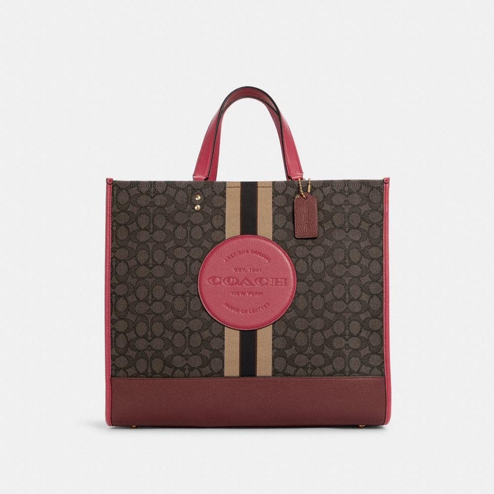 Dempsey Tote 40 In Signature Jacquard With Stripe And Coach Patch - C1548 - GOLD/BROWN STRAWBERRY HAZE