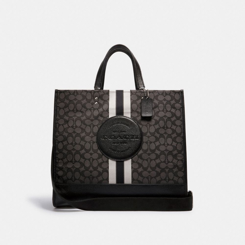 DEMPSEY TOTE 40 IN SIGNATURE JACQUARD WITH STRIPE AND COACH PATCH - C1548 - SV/BLACK SMOKE BLACK MULTI