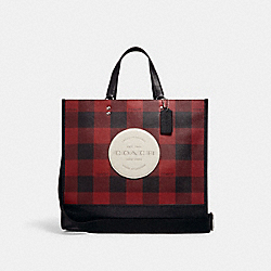 COACH C1549 - DEMPSEY TOTE 40 WITH BUFFALO PLAID PRINT AND COACH PATCH SV/BLACK/1941 RED MULTI